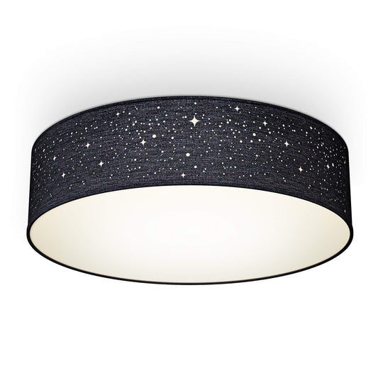 B.K.Licht - Ceiling lamp, lampshade with star effect, fabric lampshade, E27 socket, max. 40 watts, ceiling light, lamp, living room lamp, bedroom lamp, kitchen lamp, 38x10 cm, black - BKL1347