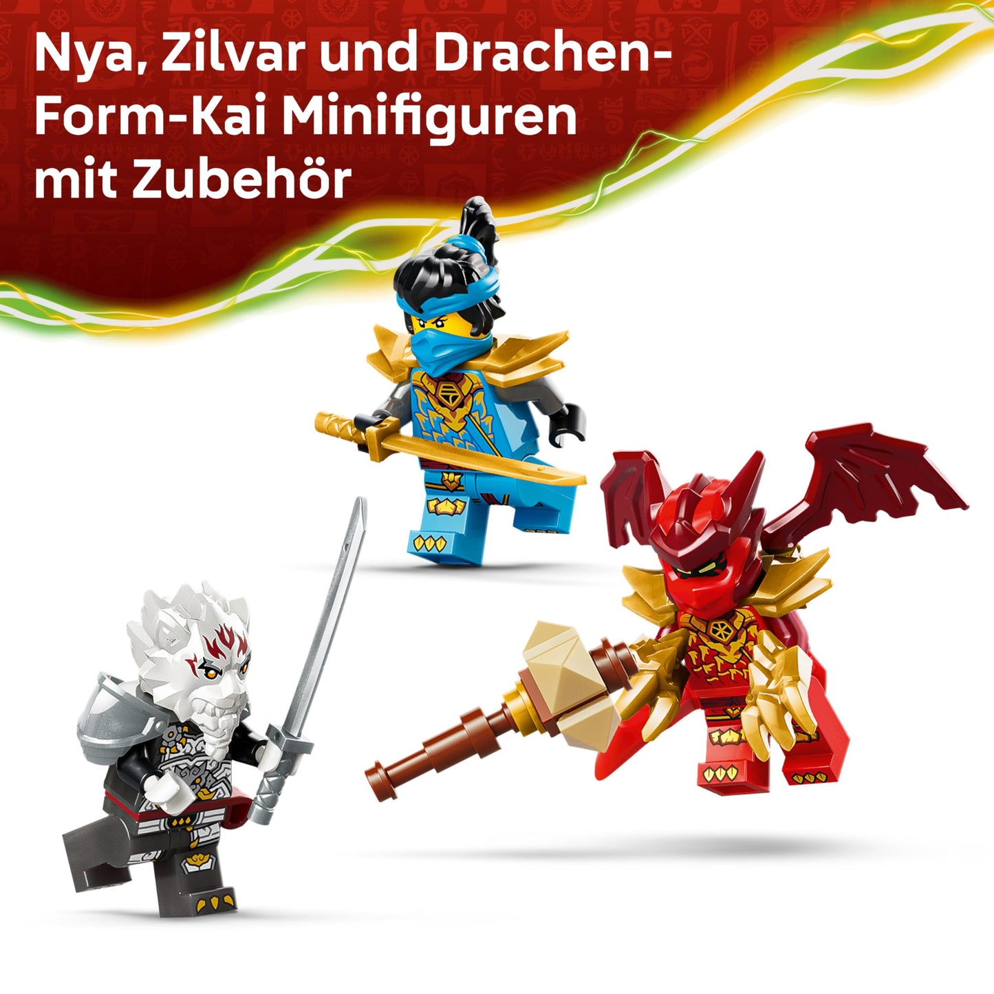 LEGO NINJAGO Zilvar on his dragon Grimtak - ninja toy with action figure, 3 minifigures including Kai & NYA - gift idea for boys aged 7 and up and Dragons Rising fans - 71863