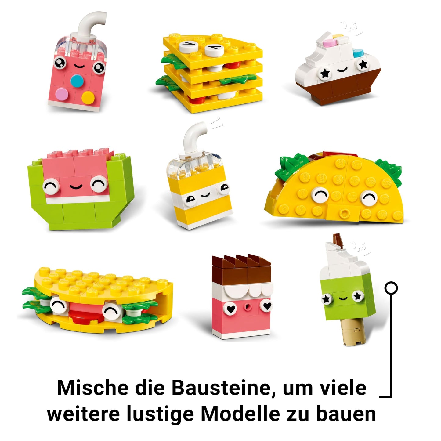LEGO Classic Creative Snack building fun, toy with food for imaginative role play, building set for boys and girls aged 4 and up, cupcake, avocado, popsicle and taco 11039