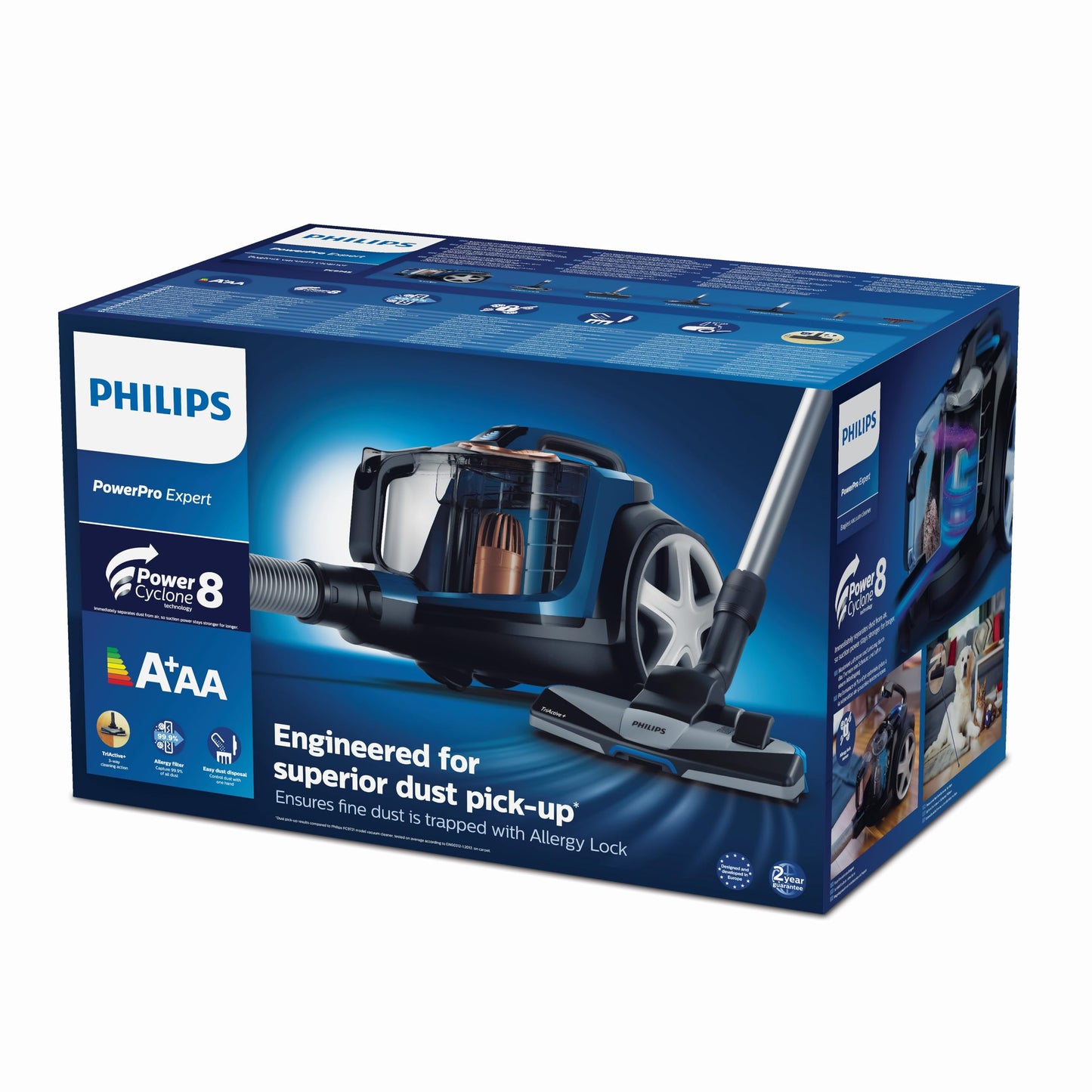 PHILIPS PowerPro Expert Bagless Vacuum Cleaner - Compact, 900 W Motor, PowerCyclone 8 Technology for Strong Suction, Multi-Surface Cleaning, Allergy Lock, Super Turbo Brush (FC9745/09)