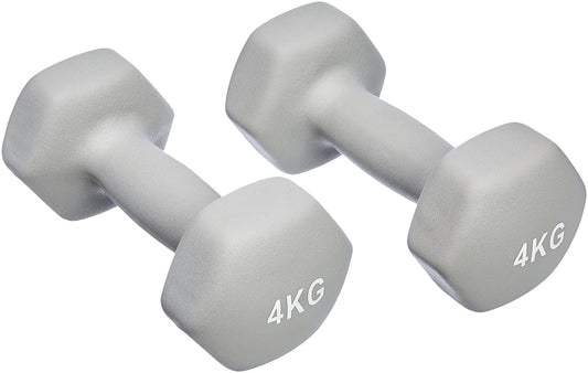 Amazon Basics Neoprene Dumbbell Weights, Gray, 8 kg, Set of 2 (2 x 4 kg) - GND004