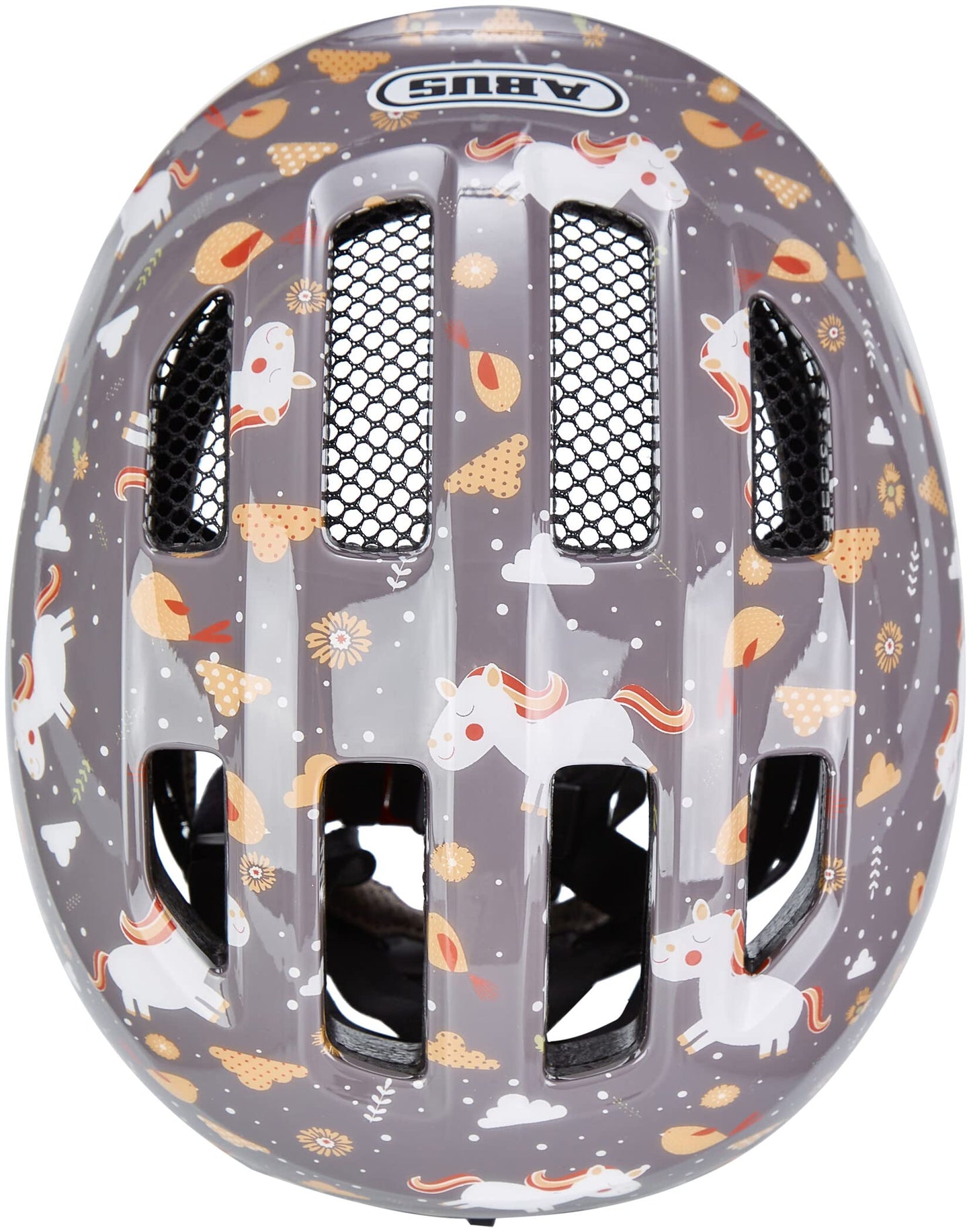 ABUS children's helmet Smiley 3.0 - bicycle helmet with a deep fit, child-friendly designs & space for a braid - for girls and boys - gray with horse pattern, size S - 67252