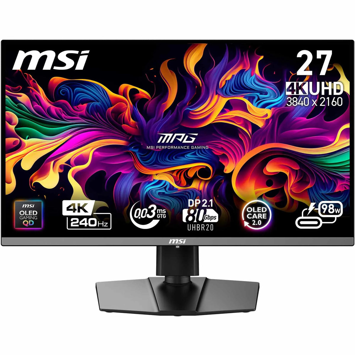 MSI MPG 272URXDE QD-OLED Gaming Monitor, 27 inch, 4K UHD, 240 Hz, 0.03 ms - 4711377275477