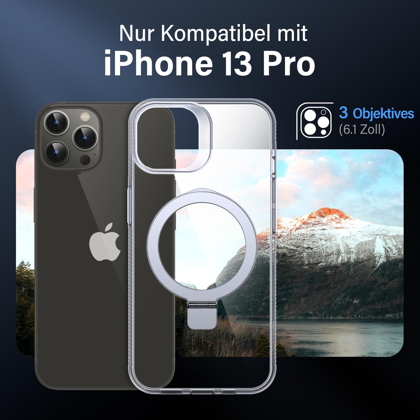 Flyzoo Magnetic Stand Case for iPhone 13 Pro - [Invisible Stand] [Compatible with MagSafe] [Non-Yellowing & Non-Slip] Shockproof Transparent Mobile Phone Case, 6.1'', Clear