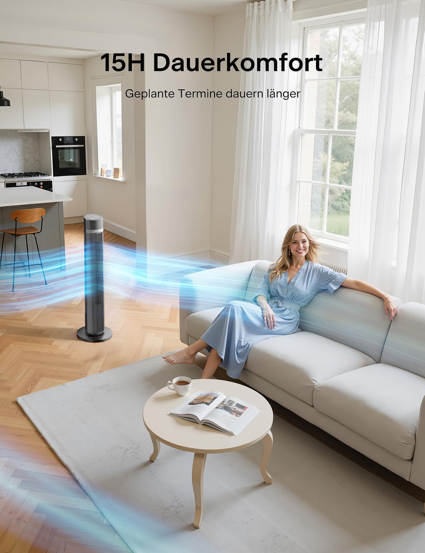 Pelonis Quiet Tower Fan, 40 Inch 102CM Fan with Remote Control, 7m/s Tower Fan Stand Fan with 90° Oscillation, 15 Hour Timer and 3 Speeds, Fans with Cooling - PE-FZ10-18TRB-DE
