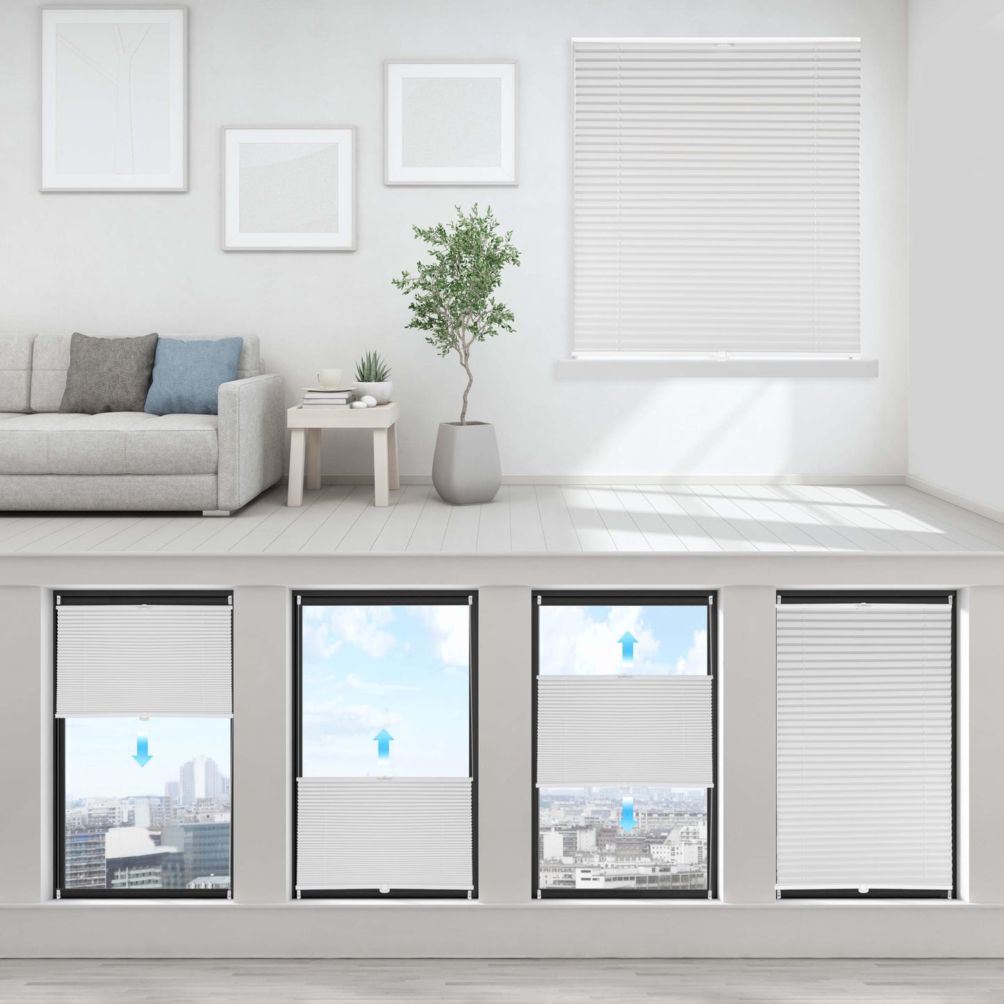 Sekey pleated blinds without drilling, window pleated blinds Klemmfix blinds 130 cm wide, tensioned opaque sun protection window blind, 130x100cm, white - 38B11309