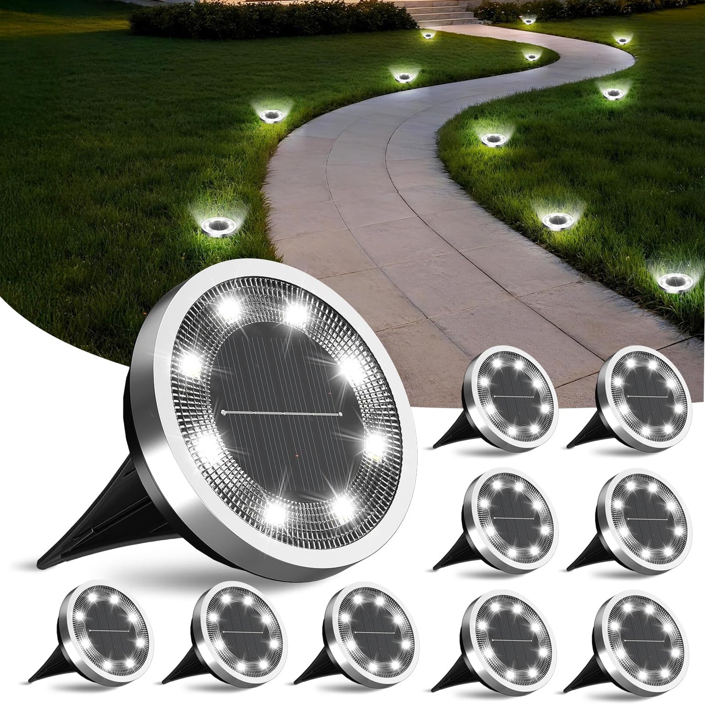FLOWood solar floor lights outdoor, IP65 waterproof, cool white, 10 pieces - MNDMD