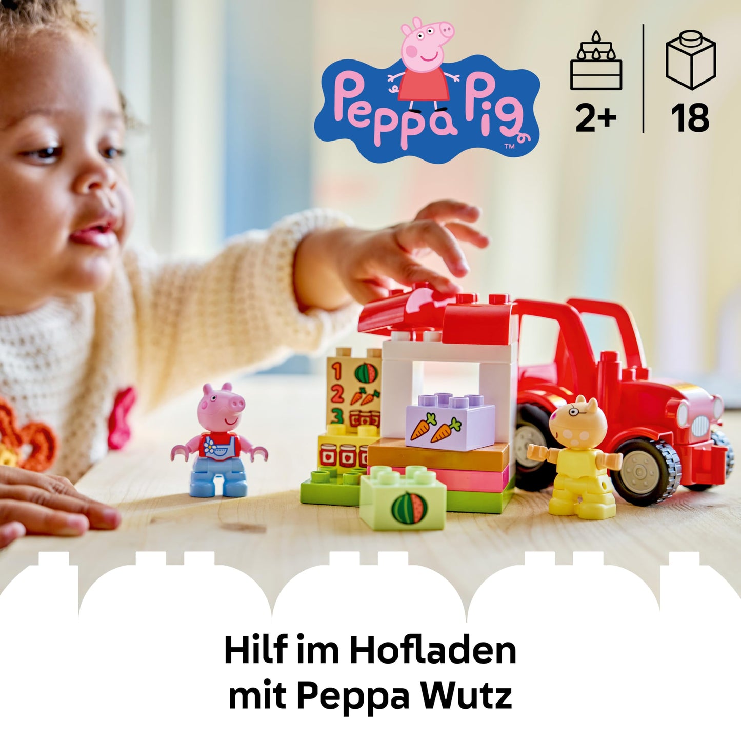 LEGO DUPLO Peppa Pig tractor and market stall - educational motor skills toy for toddlers - Montessori set with 2 figures including Pedro Pony - gift for girls and boys aged 2 and over - 10468