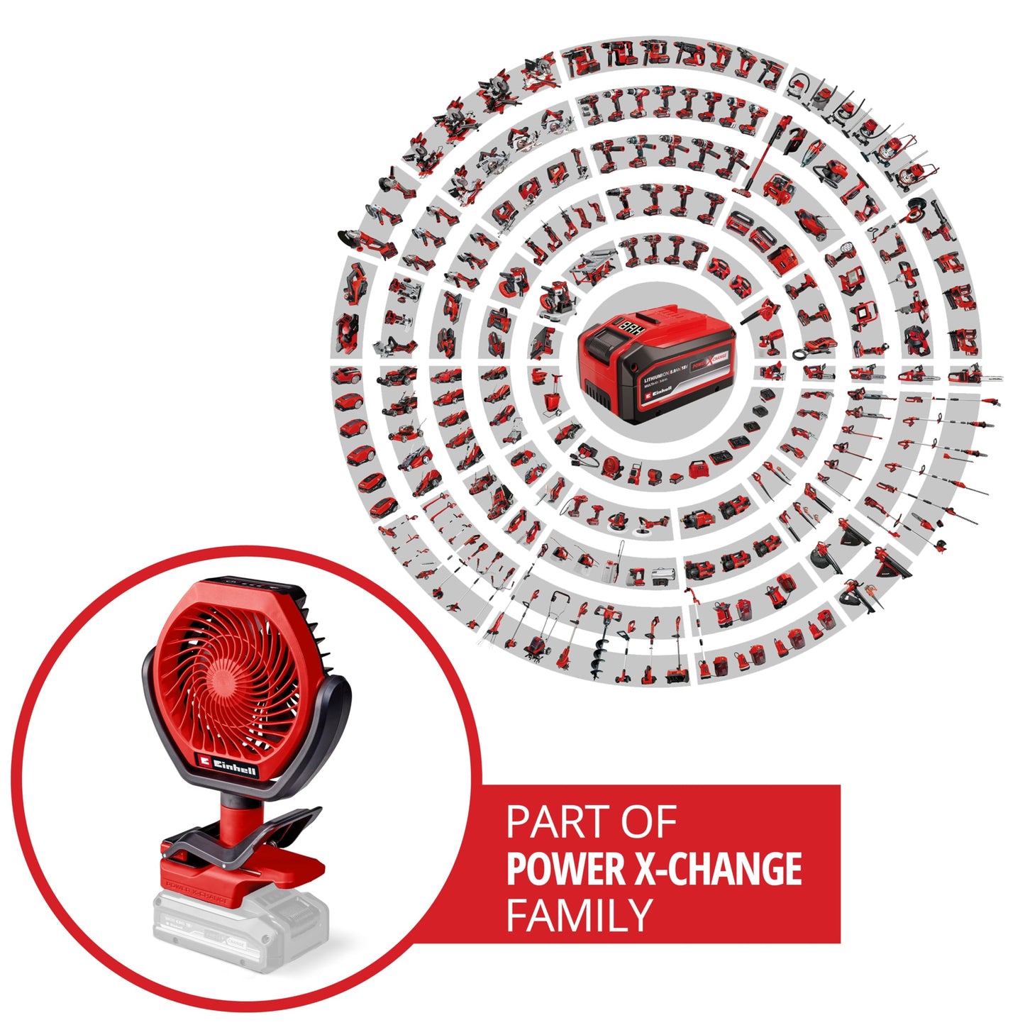 Einhell cordless fan GC-CF 18/110 Li-Solo Power X-Change (18 V, brushless, 3 speed levels, infinitely adjustable, many mounting options, without battery) - 3408061
