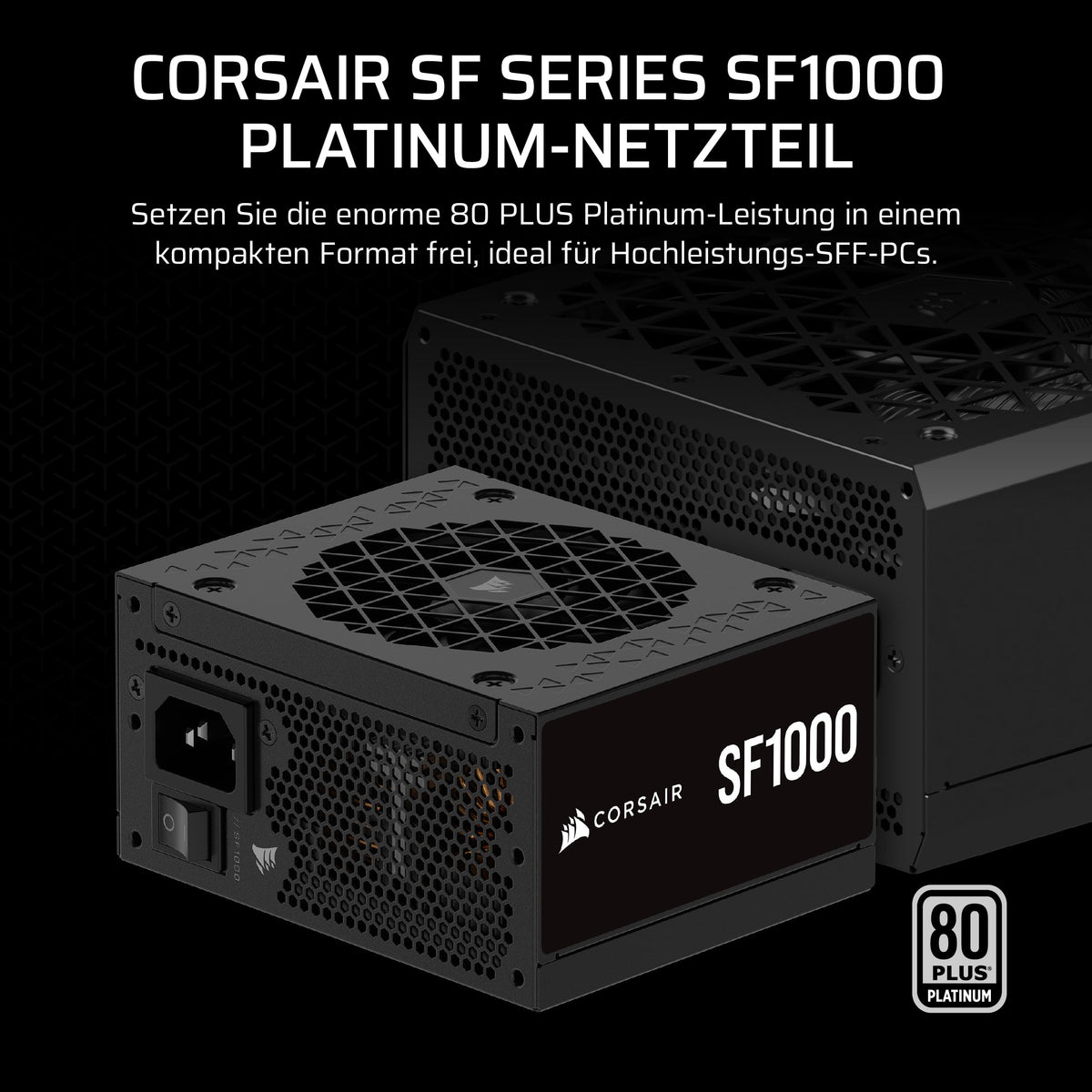 CORSAIR SF1000 (2024) Fully Modular Quiet 80 Plus Platinum ATX Power Supply – ATX 3.1 Compatible – PCIe 5.1 Ready – SFX-to-ATX Bracket Included – Black - CP-9020257-EU