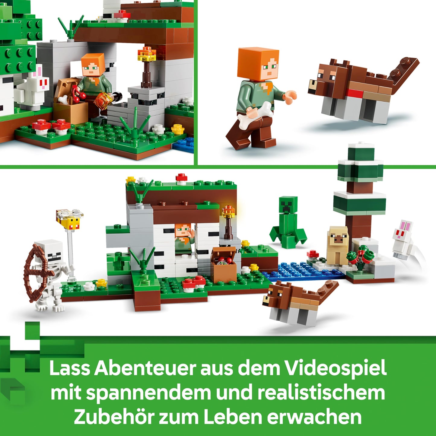 LEGO Minecraft First Adventure at Night - Interactive toy with 7 figures including Alex, Creeper, Skeleton & Forest Wolf - Gaming gift for boys and girls aged 8 and up - 21593