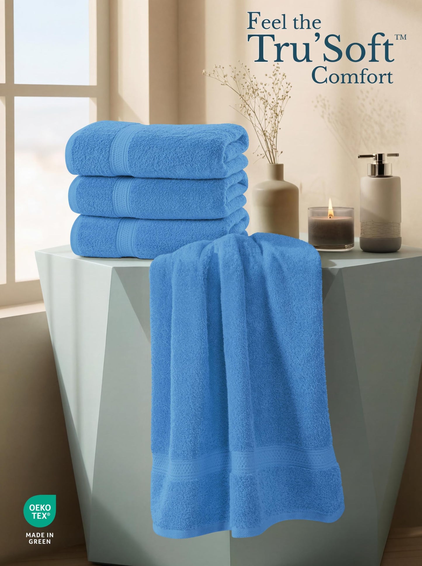 Utopia Towels 4-Pack Bath Towel Set, 69 x 137 cm, Electric Blue - UT0562