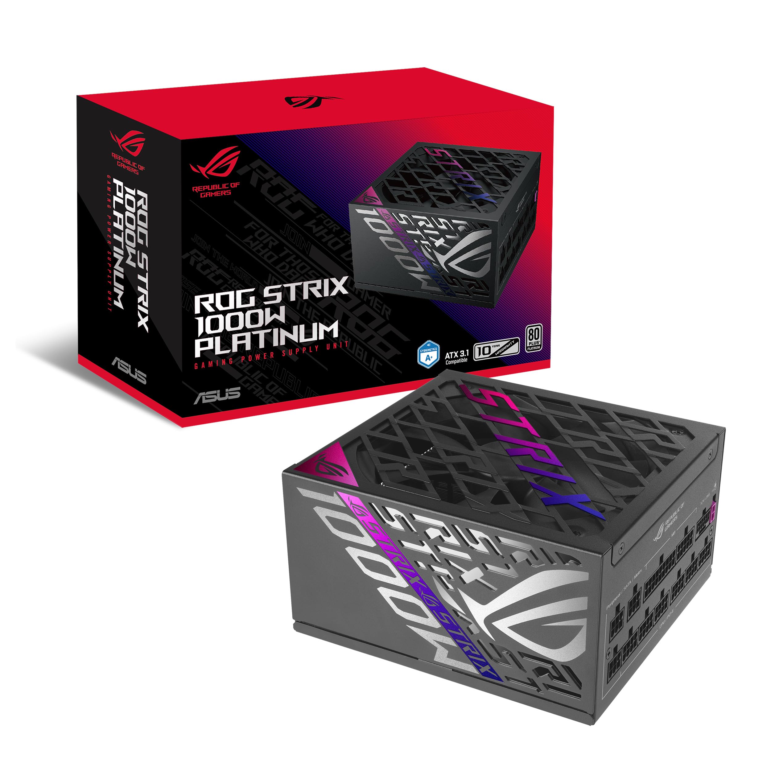 ASUS ROG Strix 1000W Platinum Gaming Power Supply (Fully Modular ATX Power Supply, GPU-First, 80 Plus Platinum, Cybenetics Platinum Certification, GaN-MOSFET, ATX 3.1, PCIE 5.1, 12V-2x6 Connector) - 90YE00W1-B0NA00