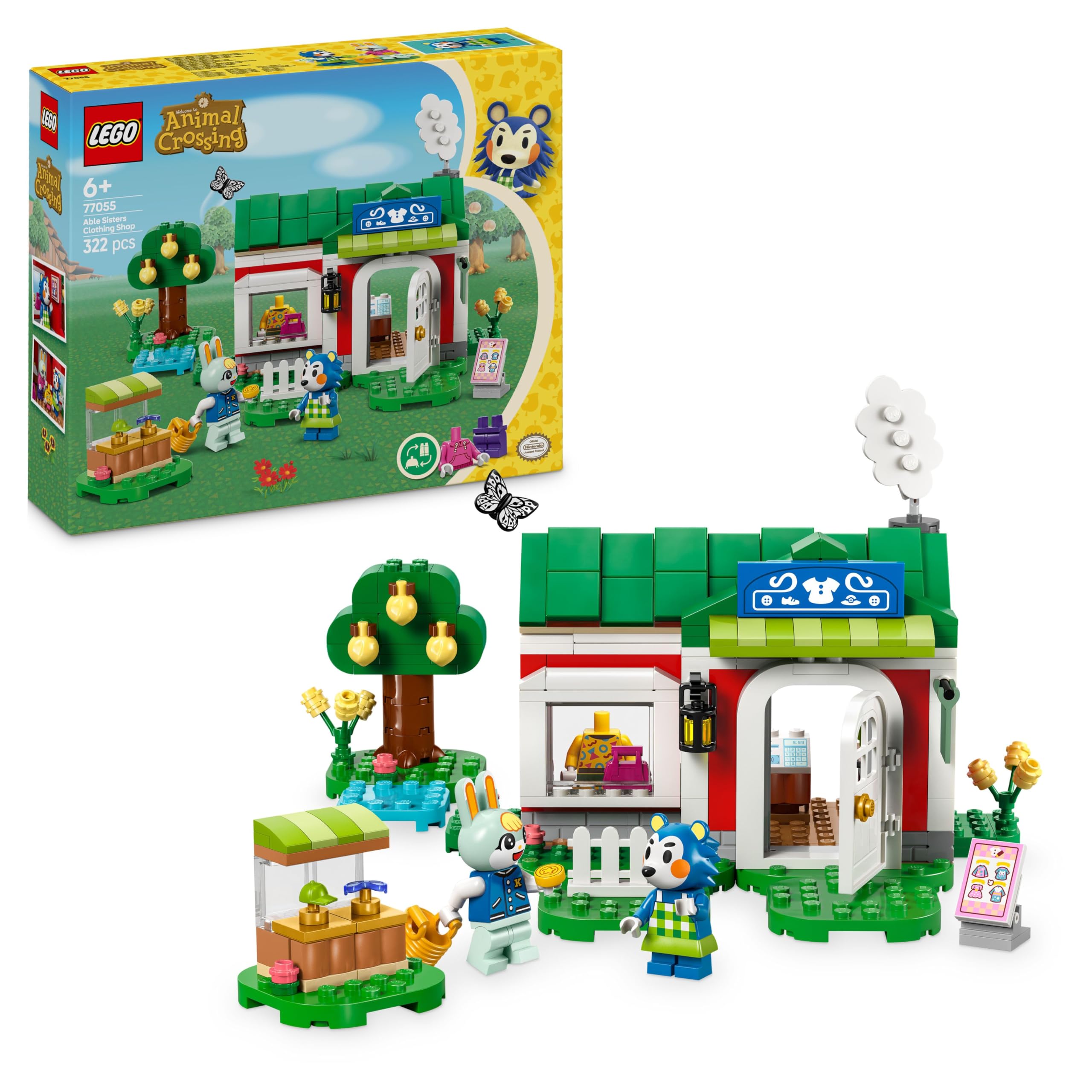 LEGO Animal Crossing The Tailor Sisters' Shop, building set for creative role play, gift for girls, boys and video game fans aged 6 and over, adventure playset 77055