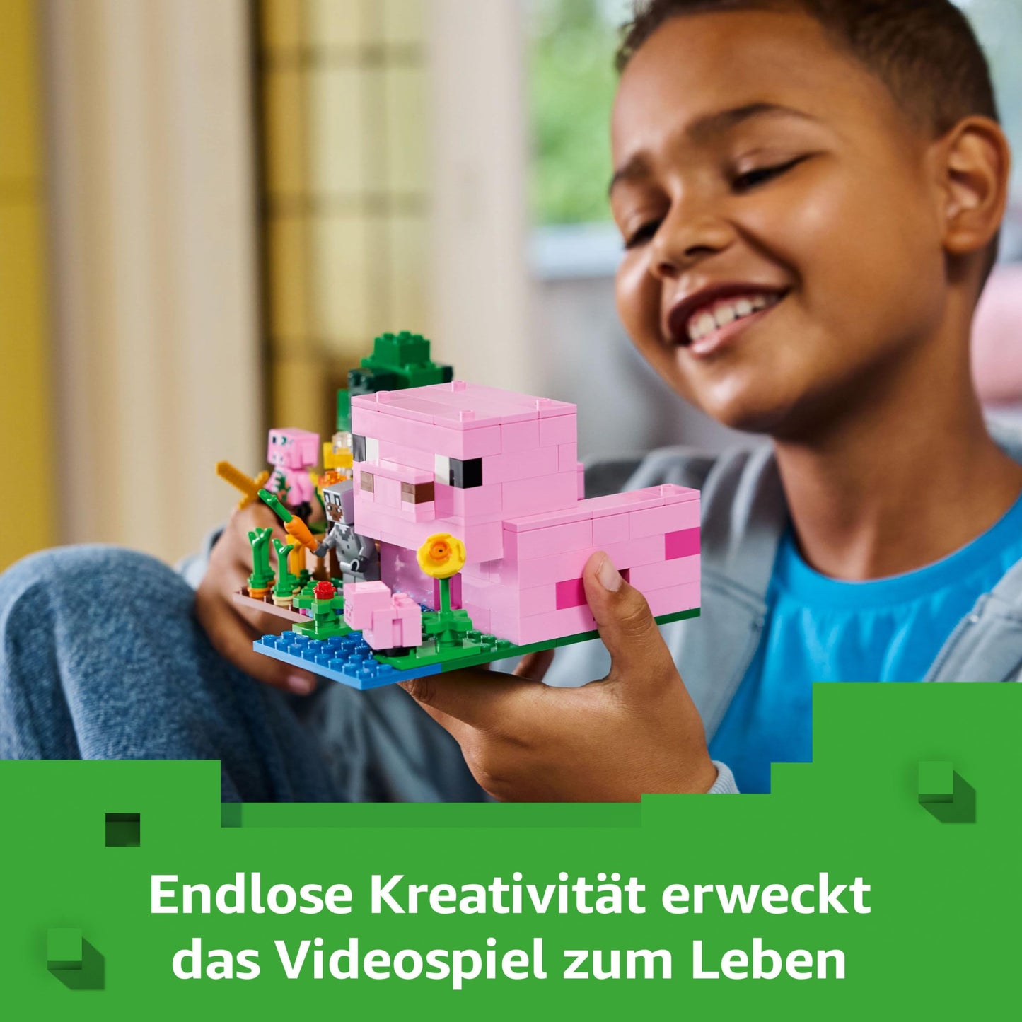 LEGO Minecraft The Baby Pig House - Interactive toy with a hero figure, pig, bee, zombie piglin - children's gaming gift for girls and boys aged 7 and over - 21268