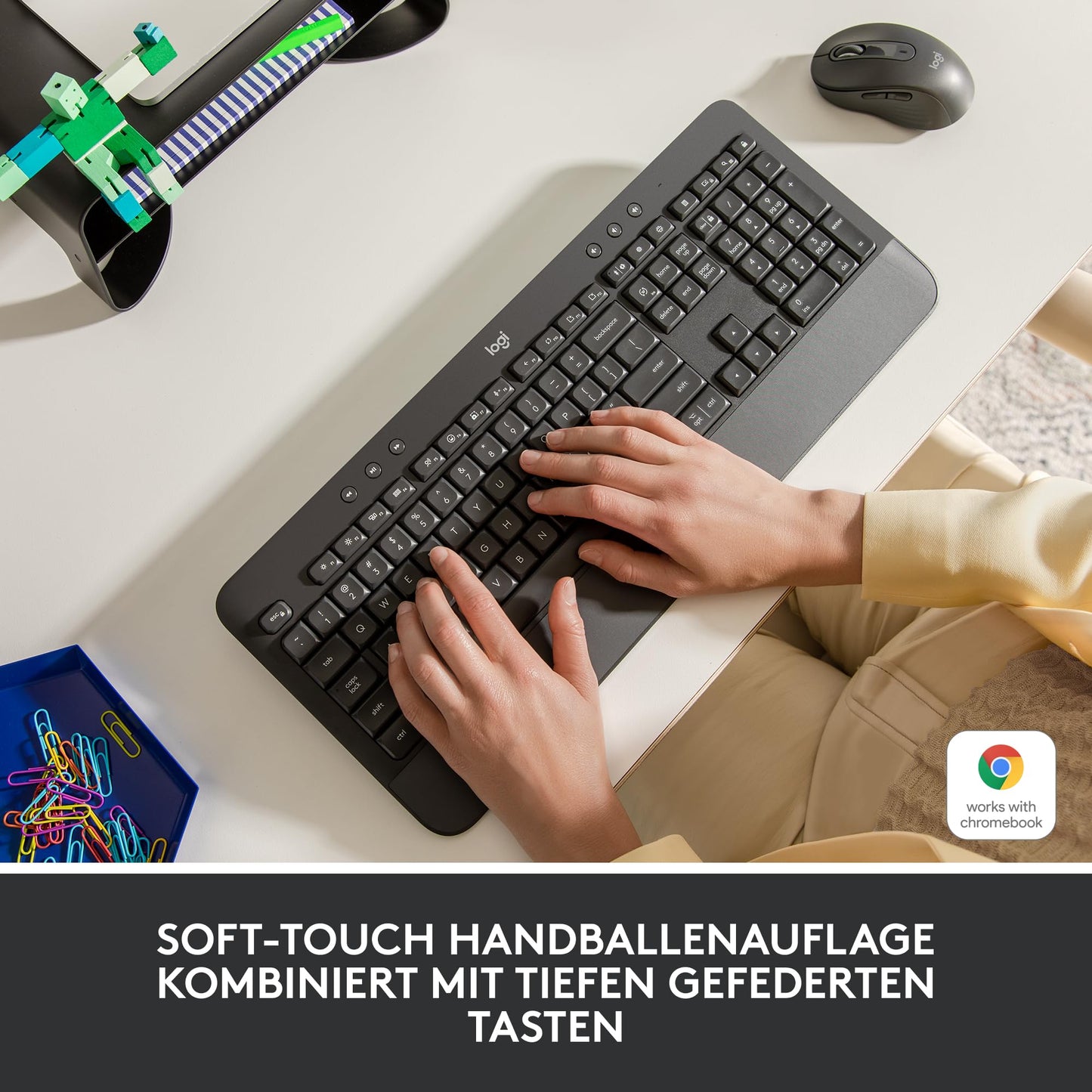 Logitech Signature K650 Comfort wireless keyboard with wrist rest, BLE Bluetooth/Logi Bolt USB receiver, soft-touch keyboard, Numpad, PC/Windows/Mac, German QWERTZ - Gray - 920-010913