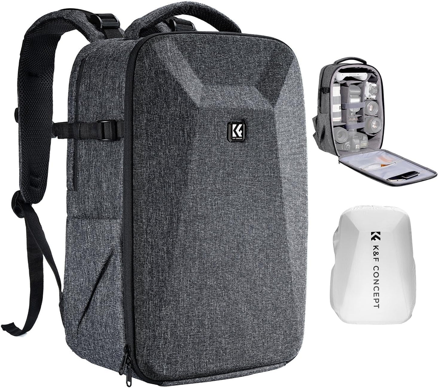 K&F CONCEPT camera backpack photo backpack with hard shell camera bag with 15.6 inch laptop compartment and rain cover, backpack for drones - KF13.134V4