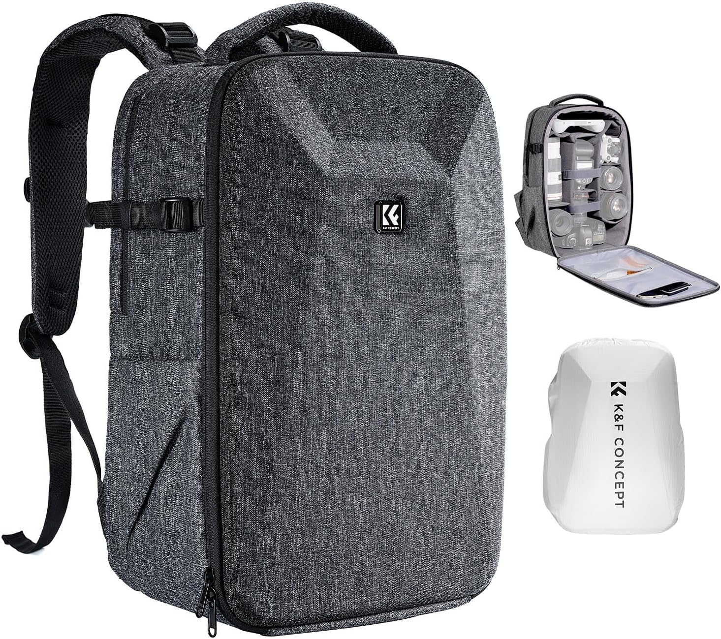 K&F CONCEPT camera backpack photo backpack with hard shell camera bag with 15.6 inch laptop compartment and rain cover, backpack for drones - KF13.134V4