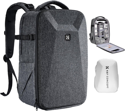 K&F CONCEPT camera backpack photo backpack with hard shell camera bag with 15.6 inch laptop compartment and rain cover, backpack for drones - KF13.134V4