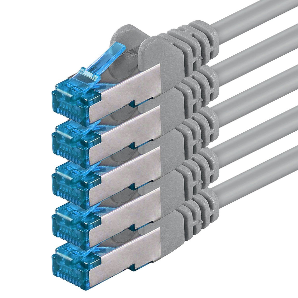 1aTTack.de 7.5m - CAT6a - Network Cable Gray - 5 Pieces CAT 6 A Patch Cables 10000 Mbit/s SFTP PIMF 500 MHz compatible with CAT5 CAT6 CAT7 DSL Internet Switch Router - 4.25034E+12