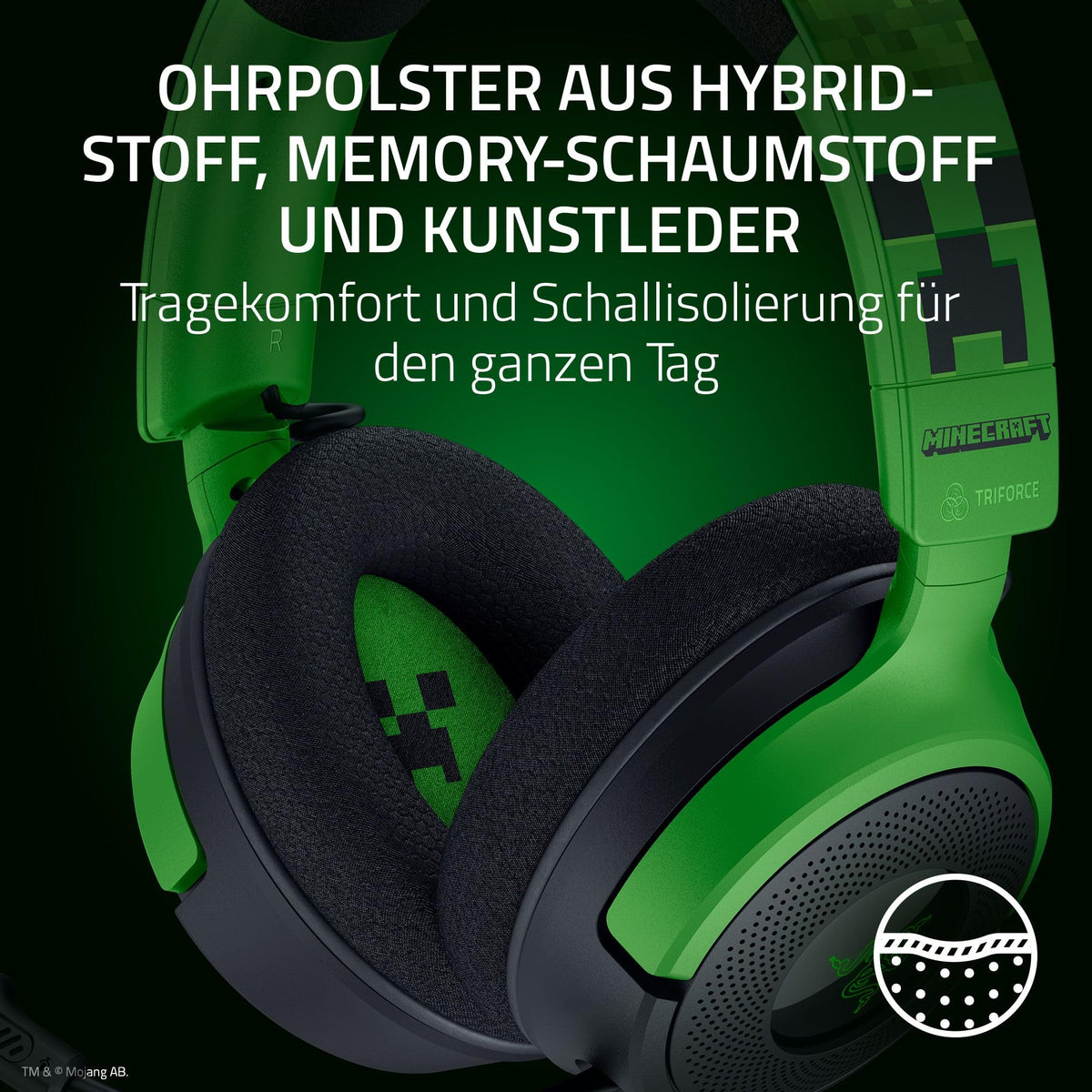 Razer Kraken V4 X Minecraft Edition - Căști de gaming pentru PC cu fir USB (driveri Triforce de 40mm, microfon cu formă de rinichi retractabil, sunet surround, Chroma RGB, pentru PC și consolă prin USB-C) Minecraft - RZ04-05180200-R3M1
