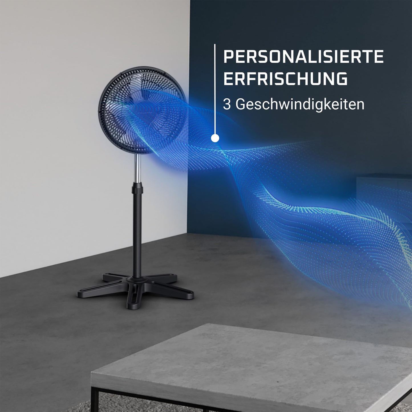 Rowenta Turbo Essential Pedestal Fan - powerful table/stand fan with 3 speed levels, quiet 58 dB, height adjustable & oscillating, compact for office, living room/bedroom, VU3110F3