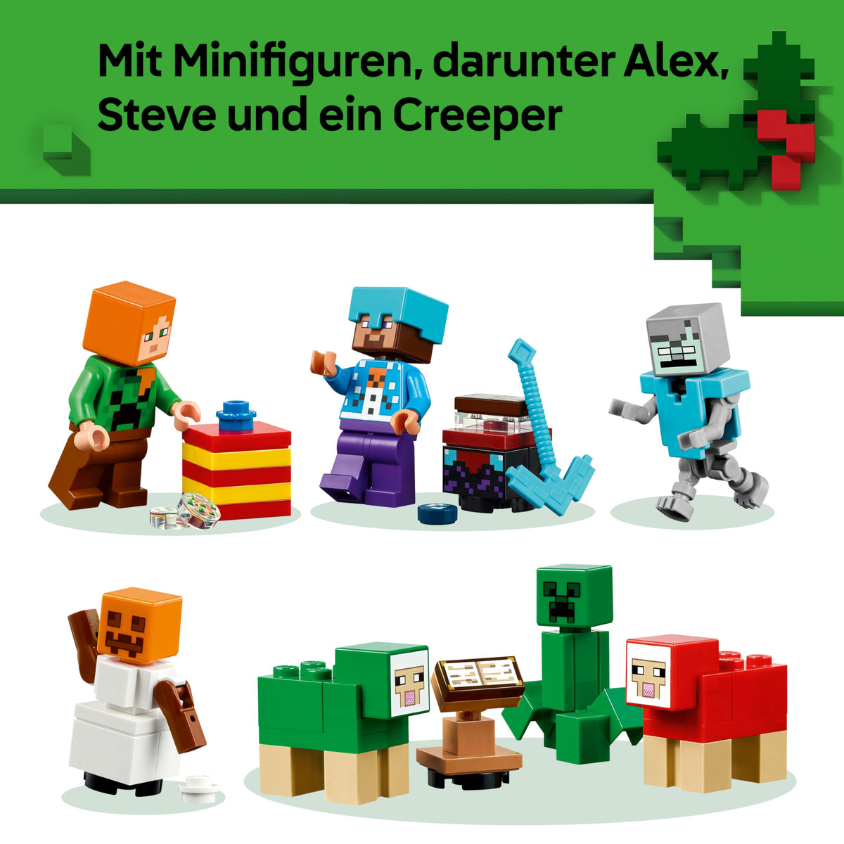 LEGO Minecraft Adventskalender 2025 - Jucărie pentru băieți și fete de la 7 ani - 24 de surprize inclusiv minifigurine și mini-modele - Set de joacă pentru copii - Cadou de gaming pentru Advent - 21280
