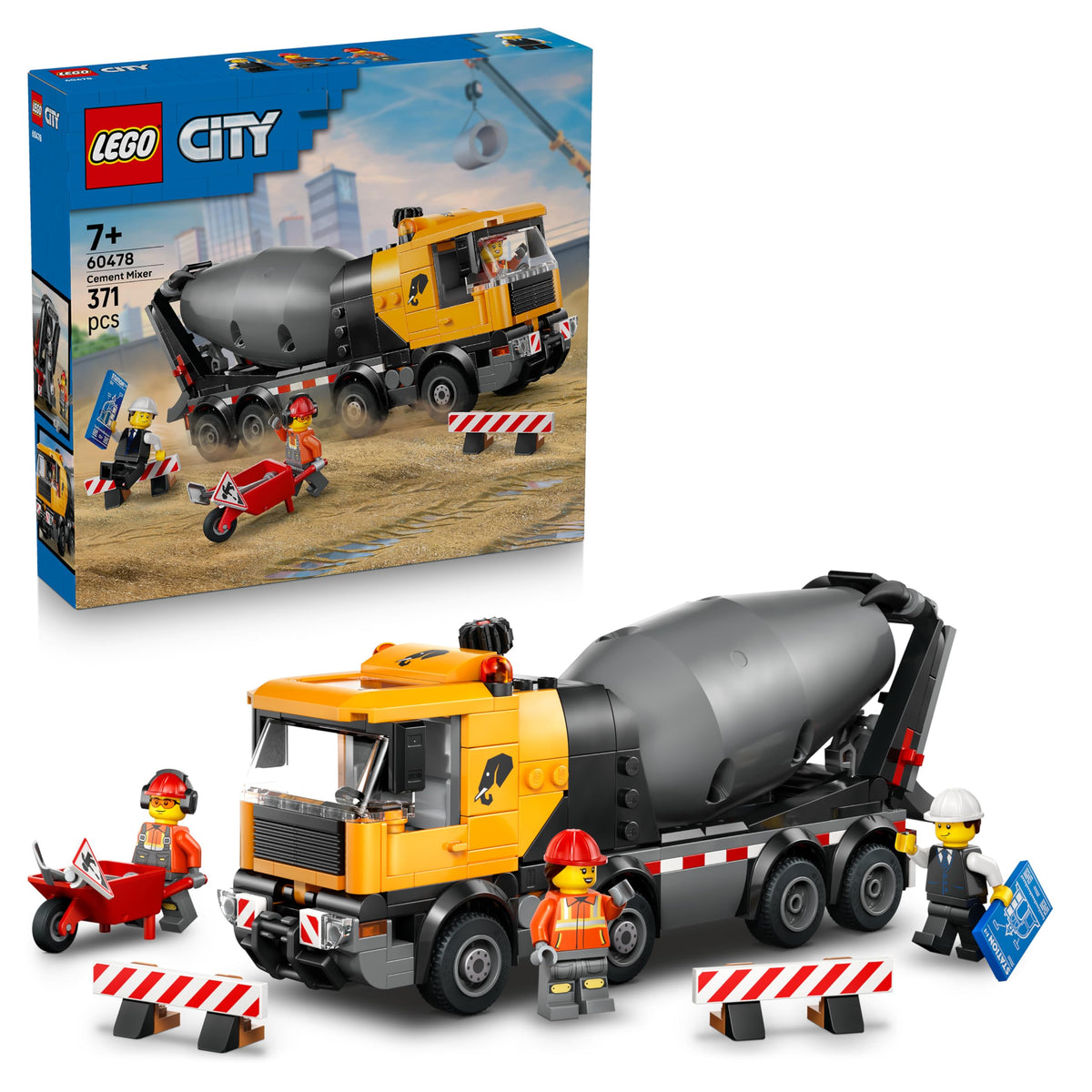 LEGO City Betoniera - Jucărie educativă de construcție cu 3 minifigurine, tambur rotativ și funcție de turnare - Cadou de ziua de naștere pentru băieți de la 7 ani - 60478