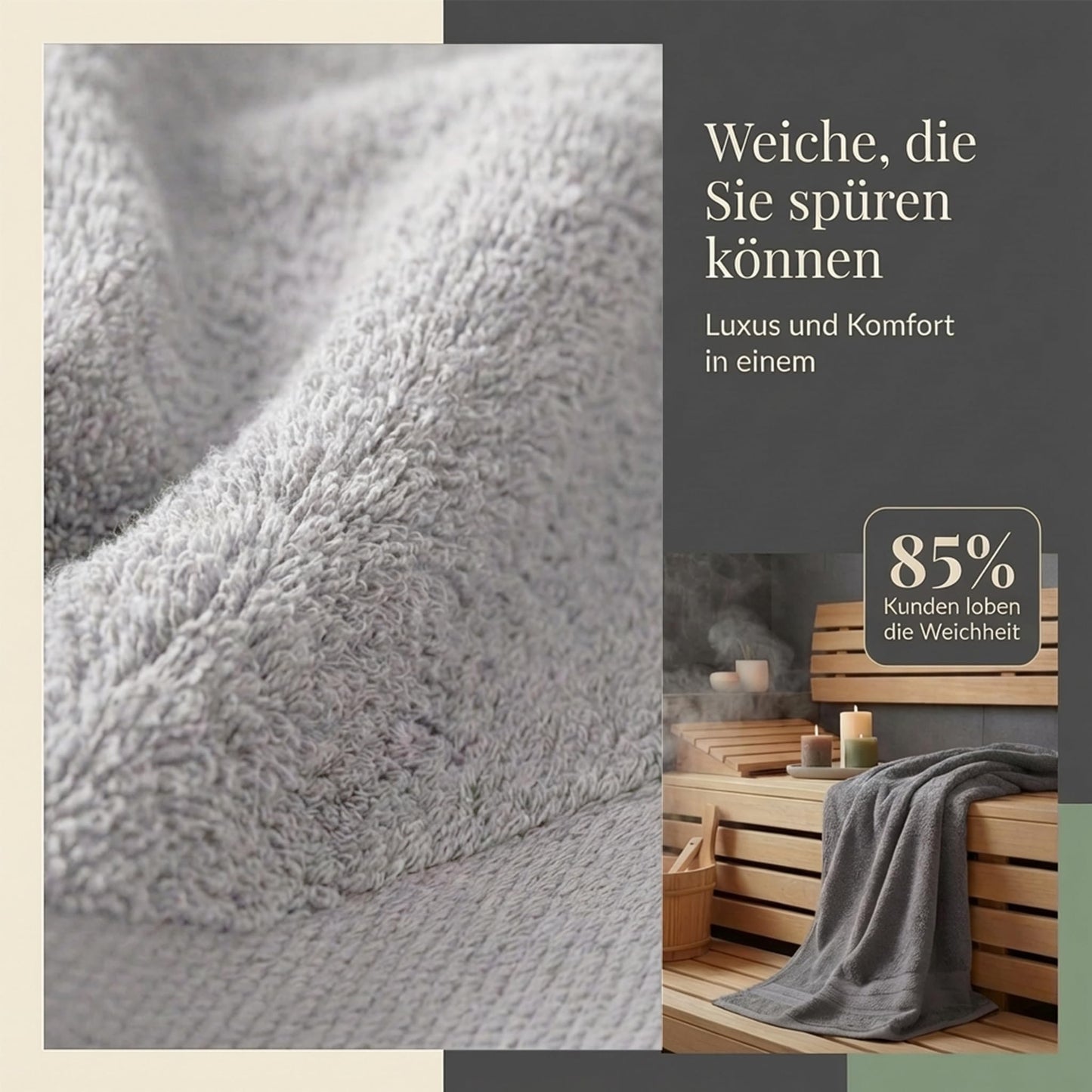 Komfortec 2 sauna towel set 80x200 cm, large sauna towels made of 100% cotton, sauna towels, fluffy and absorbent, quick-drying, anthracite gray/silver - 2er-80x200-anthrazit-silber