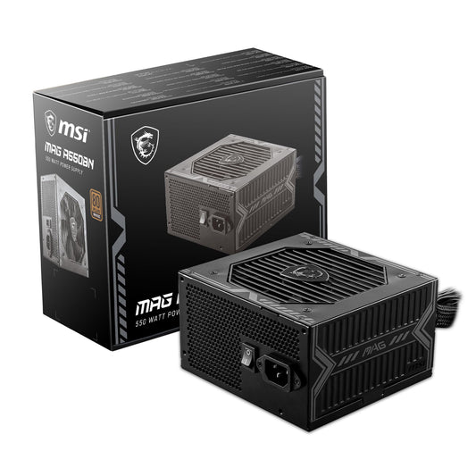 MSI MAG A550BN Alimentator, cu priză EU - 550W, certificat 80 Plus Bronze, alimentator ATX, 12V Single-Rail, design convertor de tensiune DC/DC, ventilator de 120mm - 306-7ZP2A11-CE0