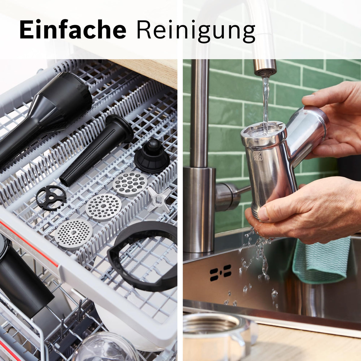 Bosch MultiPower Serie 6 Fleischwolf MFWS682B, accesorii pentru răzătoare, kebbe și cârnați, storcător, accesoriu pentru prăjituri, storcător de citrice, râșniță, 3 discuri cu găuri (3, 4,5 și 8 mm), puterea motorului 2.100 W, Negru