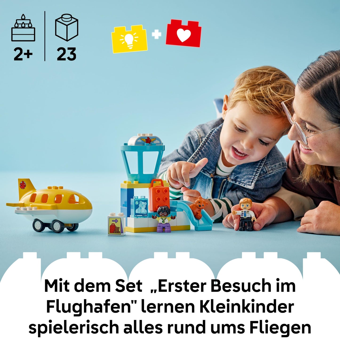 LEGO DUPLO Town First visit to the airport - learning toy to promote motor skills for toddlers - including airplane, 2 figures & teddy bear - gift for boys and girls aged 2 and over - 10443