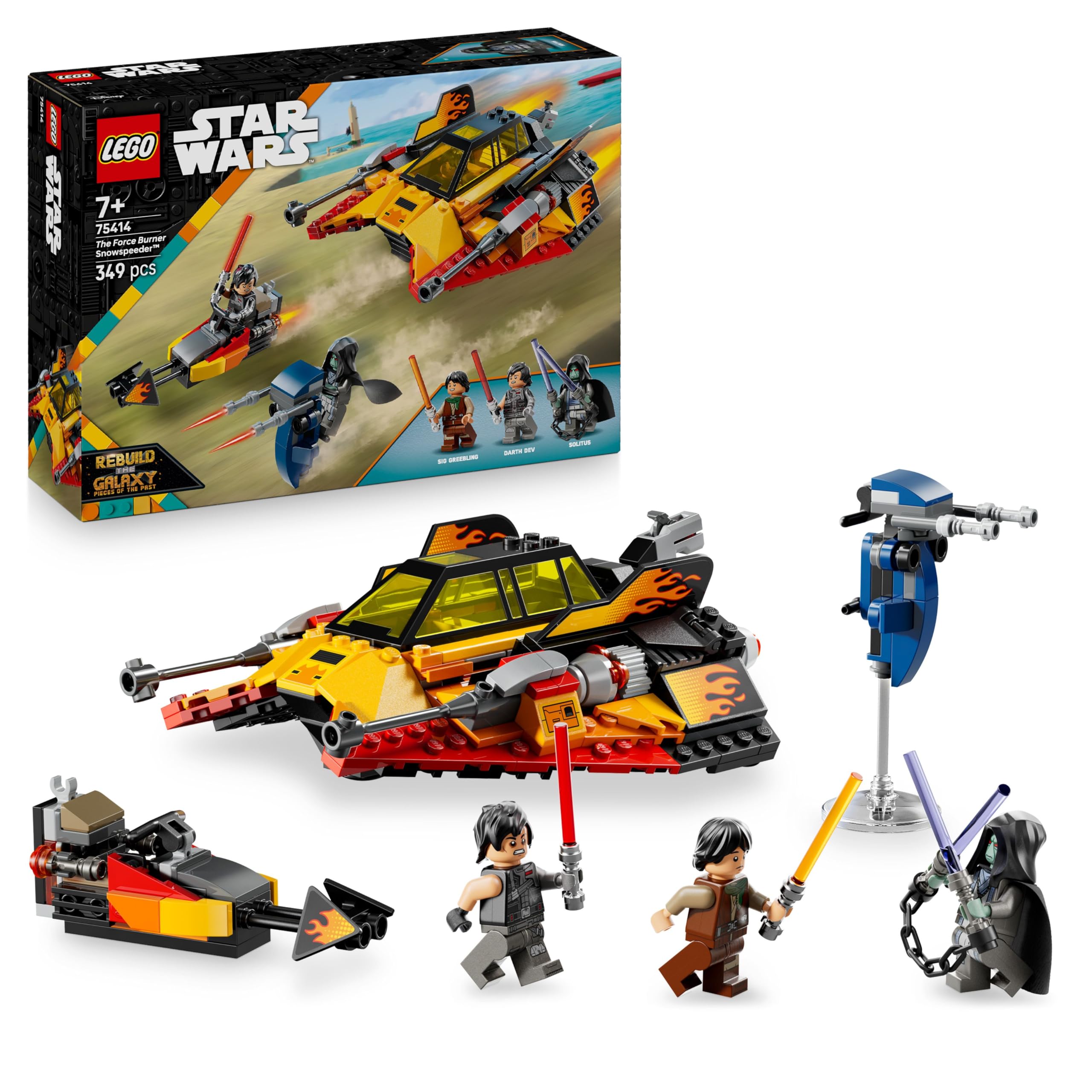 LEGO Star Wars The Force Burner Snowspeeder - building and collecting toy with 3 minifigures with lightsabers and speeder bike - gift for boys aged 7 and up & Rebuild the Galaxy fans - 75414