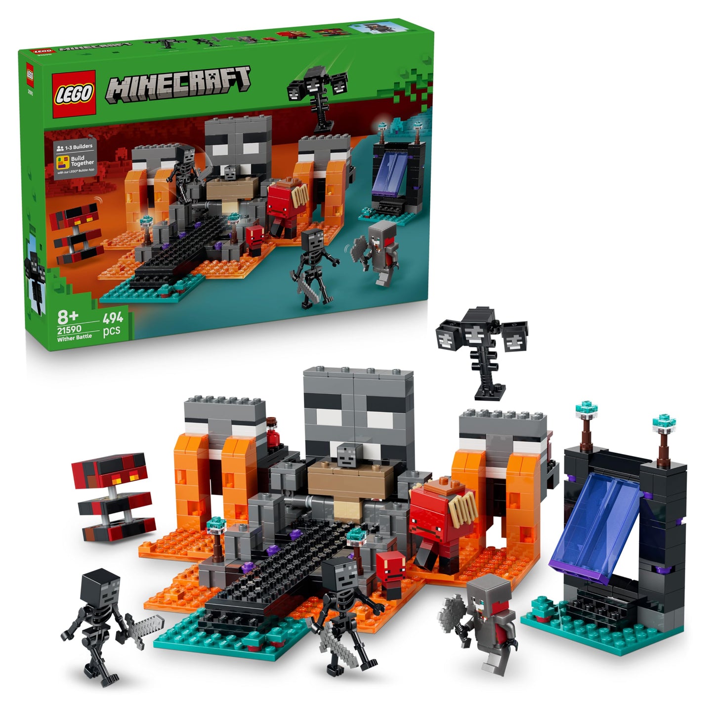 LEGO Minecraft Duel with the Wither - Gift for young gamers - Merchandising for fans - Minecraft - Building set with many creatures and workbench for boys and girls aged 8 and up - 21590