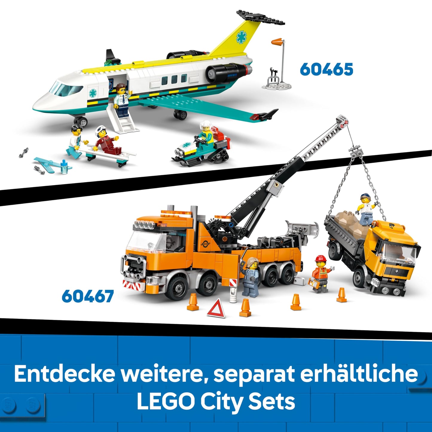LEGO City Yellow Bulldozer Set - toy construction site, construction and play set - realistic construction machine with driver and 2 construction workers - gift idea for children aged 8 and over - 60466