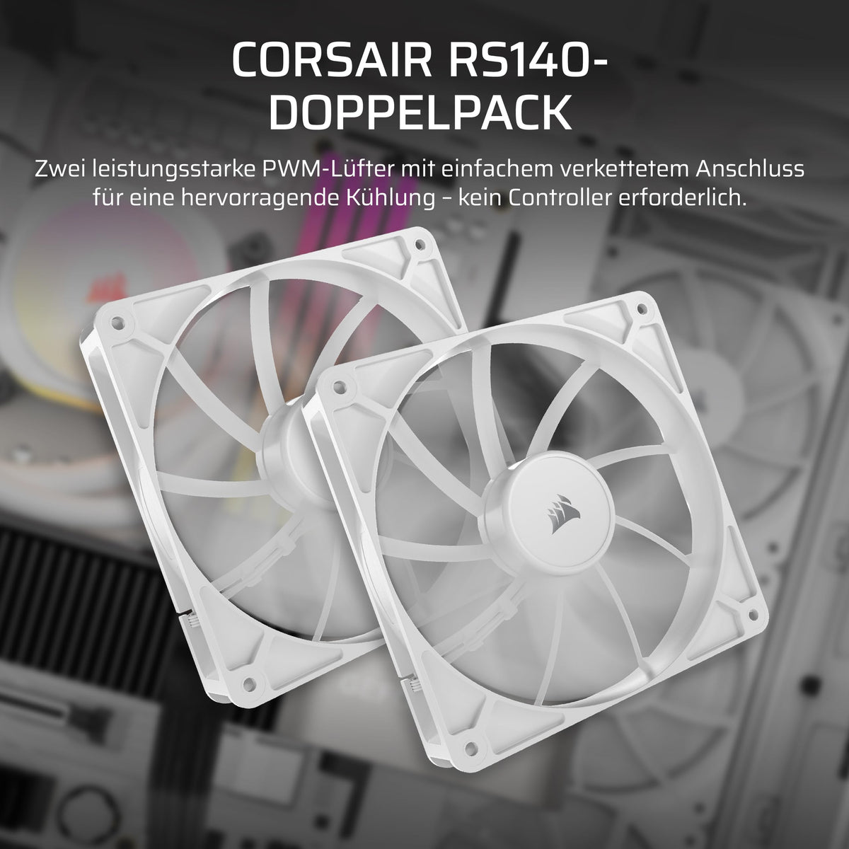 CORSAIR RS140 ventilator PWM de 140mm – pachet dublu, alb - CO-9050195-WW