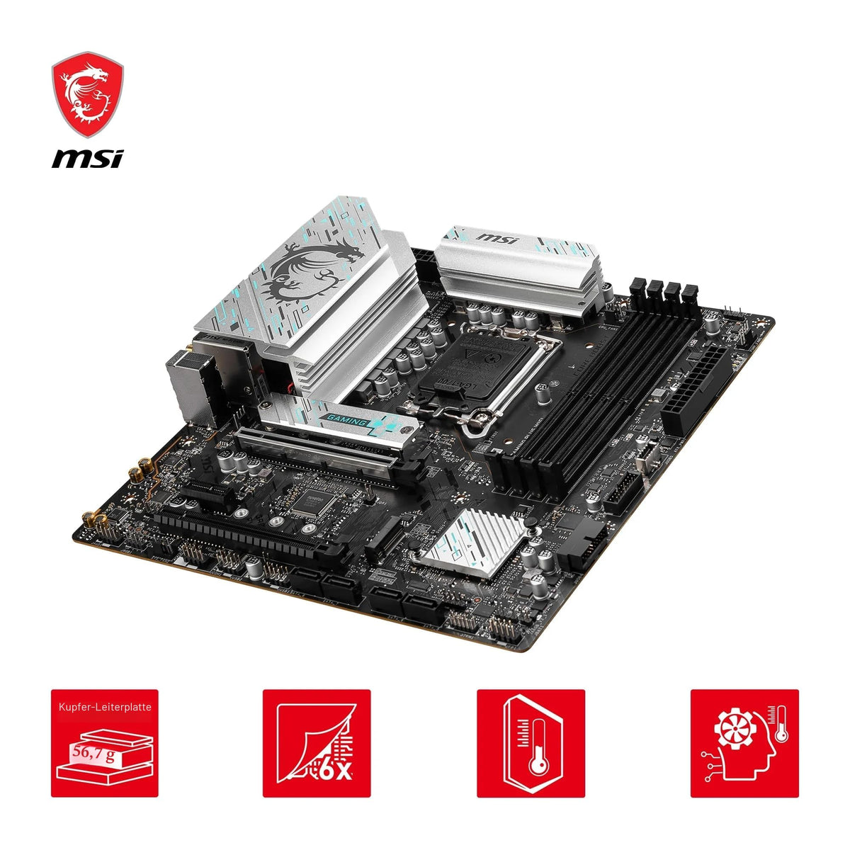 Placa de bază MSI B760M Gaming Plus WiFi, mATX - Suportă procesoare Intel Core din generațiile a 14-a, a 13-a și a 12-a, LGA 1700 - DDR5 6800+MHz/OC, 1x PCIe 4.0 x16, 2 x M.2 Gen4, LAN 2.5G, Wi-Fi 6E - 7D99-017R