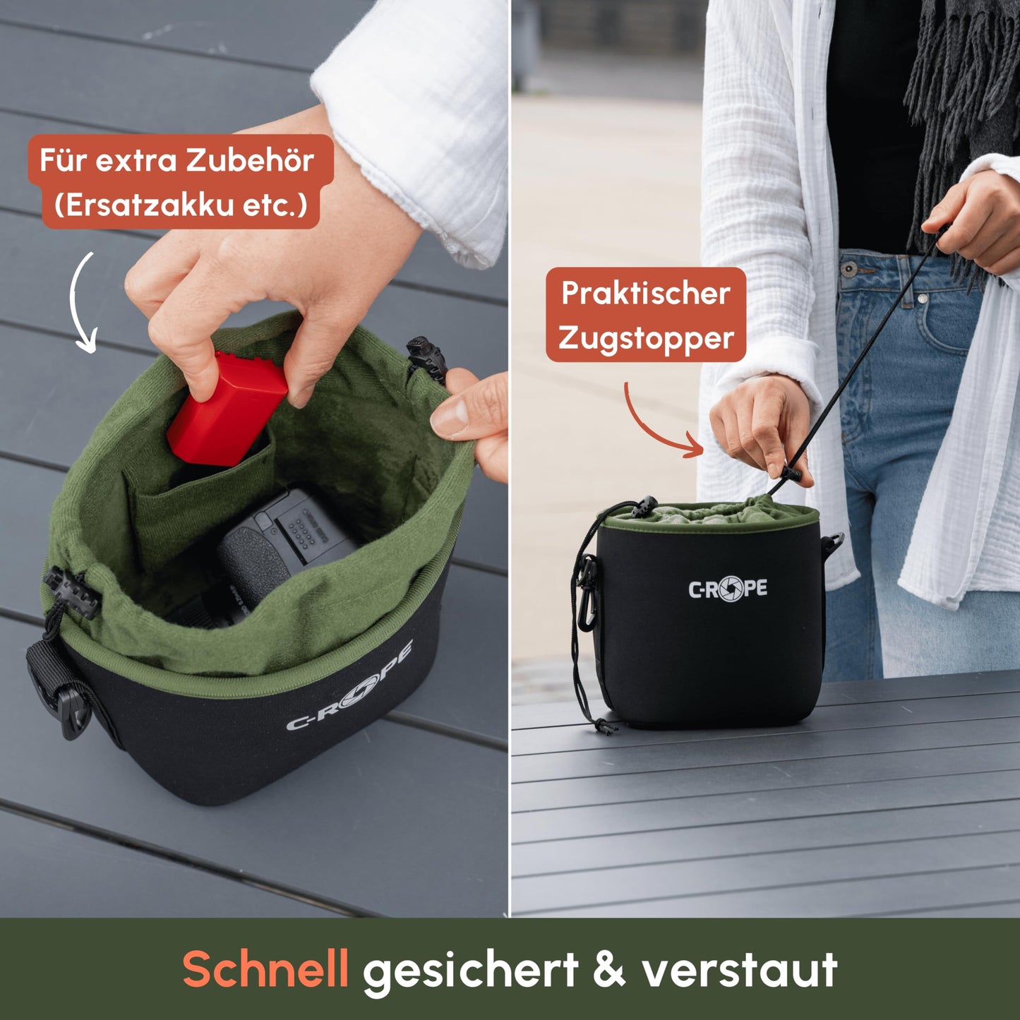 C-Rope Neoprene Camera Bag, Neoprene Bag with Fleece Lining, Water Resistant Camera Accessories - Size S - CRP-CNB-S-BLK-2