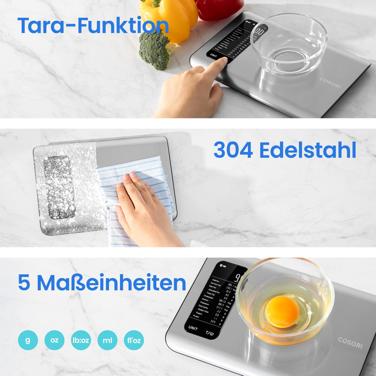 Cosori Stainless Steel Digital Kitchen Scale, Kitchen Scale with APP Nutritional Calculation - CNS-R101S