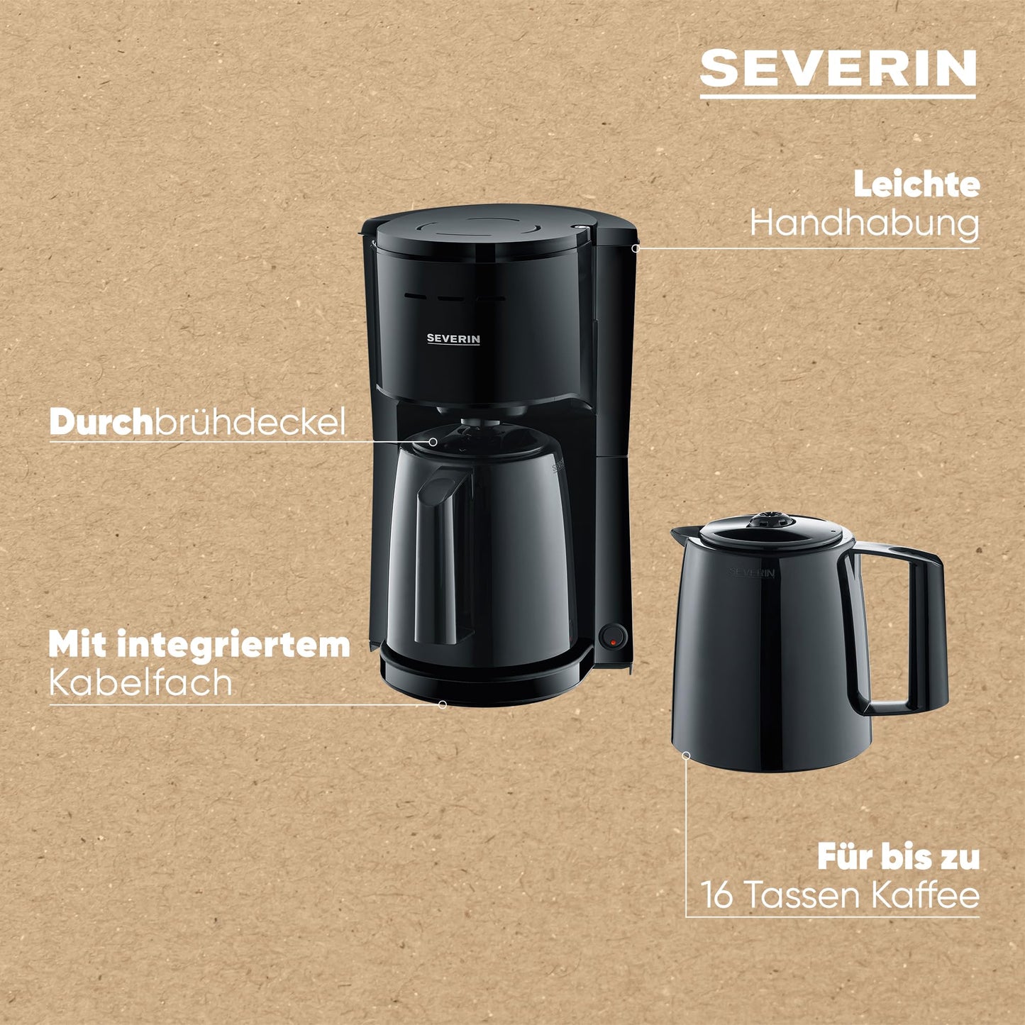 SEVERIN filter coffee machine with 2 thermal jugs, coffee machine for up to 8 cups per jug, filter machine with 2 vacuum jugs, black, KA 9307