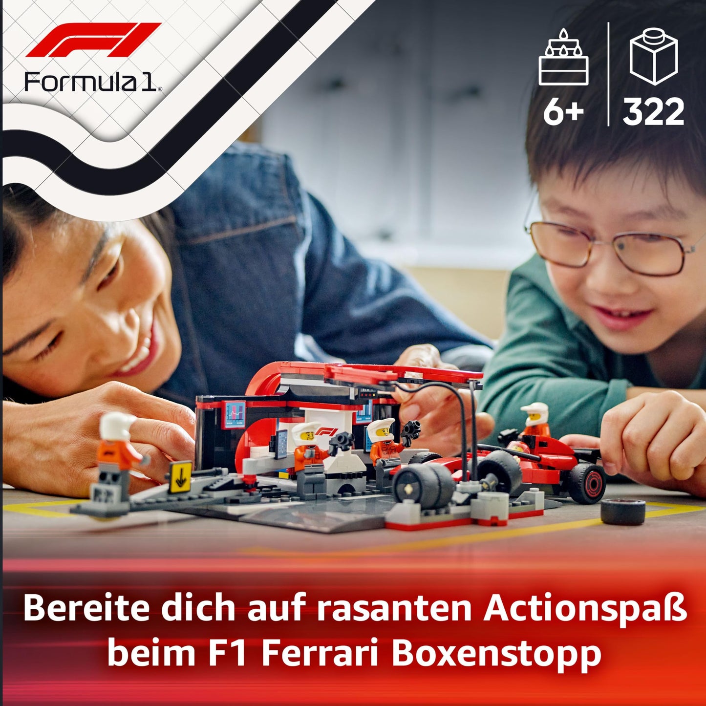 LEGO City F1 Pit Stop with Pit Crew and Ferrari Speedster - Formula 1 Pit Stop Set with 1 Racing Driver and 4 Mechanic Minifigures - Toy Racing Car for Boys and Girls from 6 Years - 60443