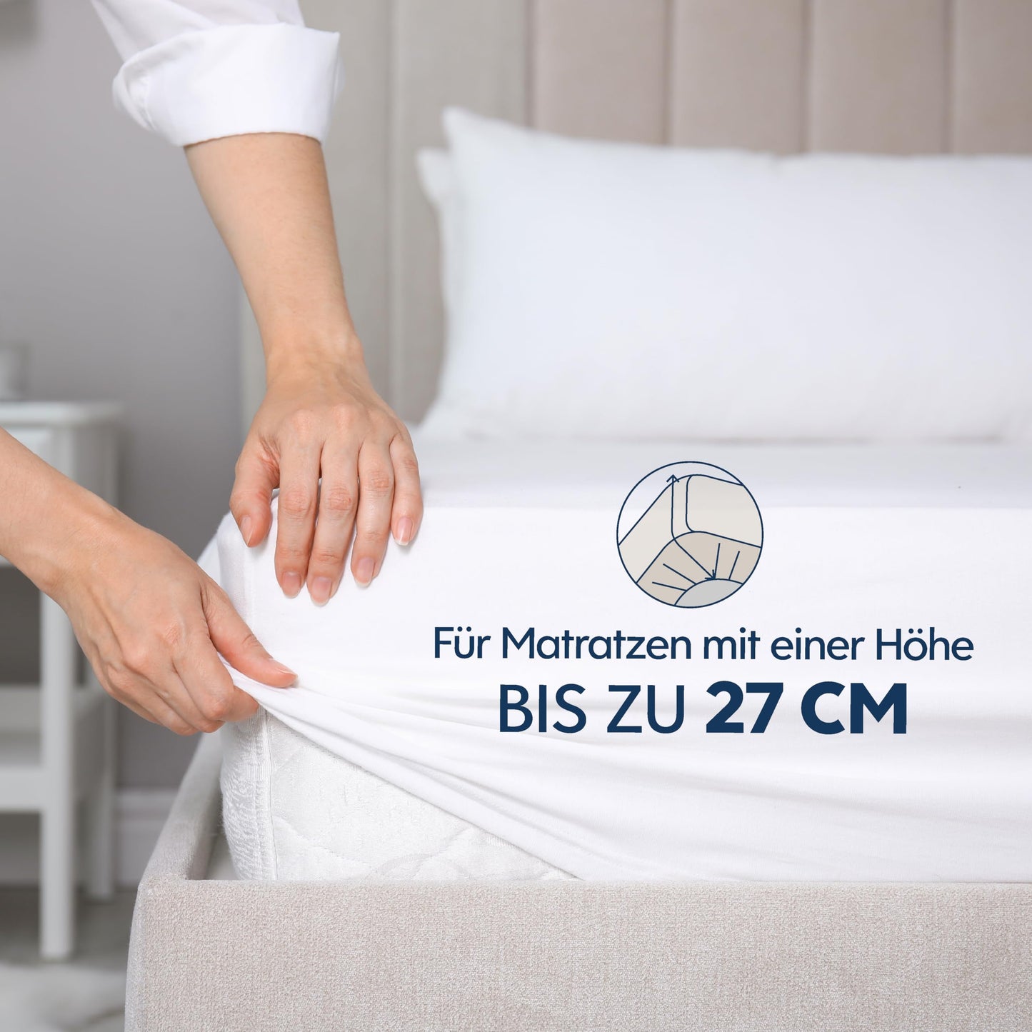 Dreamzie Premium fitted sheet 180x200 cm, fitted sheet for thick mattresses up to 27 cm, bed sheet 100% jersey cotton, 150 g/m², Oeko-TEX certified - white - 3701217634985