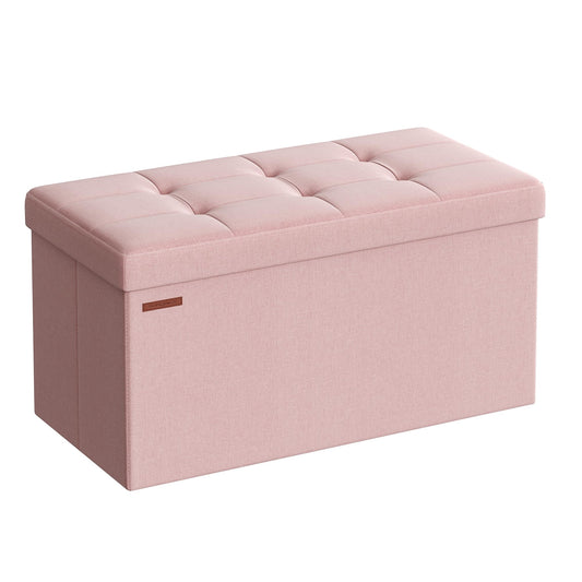 SONGMICS Stool with storage space, folding bench, 38 x 76 x 38 cm footstool, storage box, loads up to 300 kg, for living room, bedroom, hallway, pastel pink LSF047R11 - 6955880314393