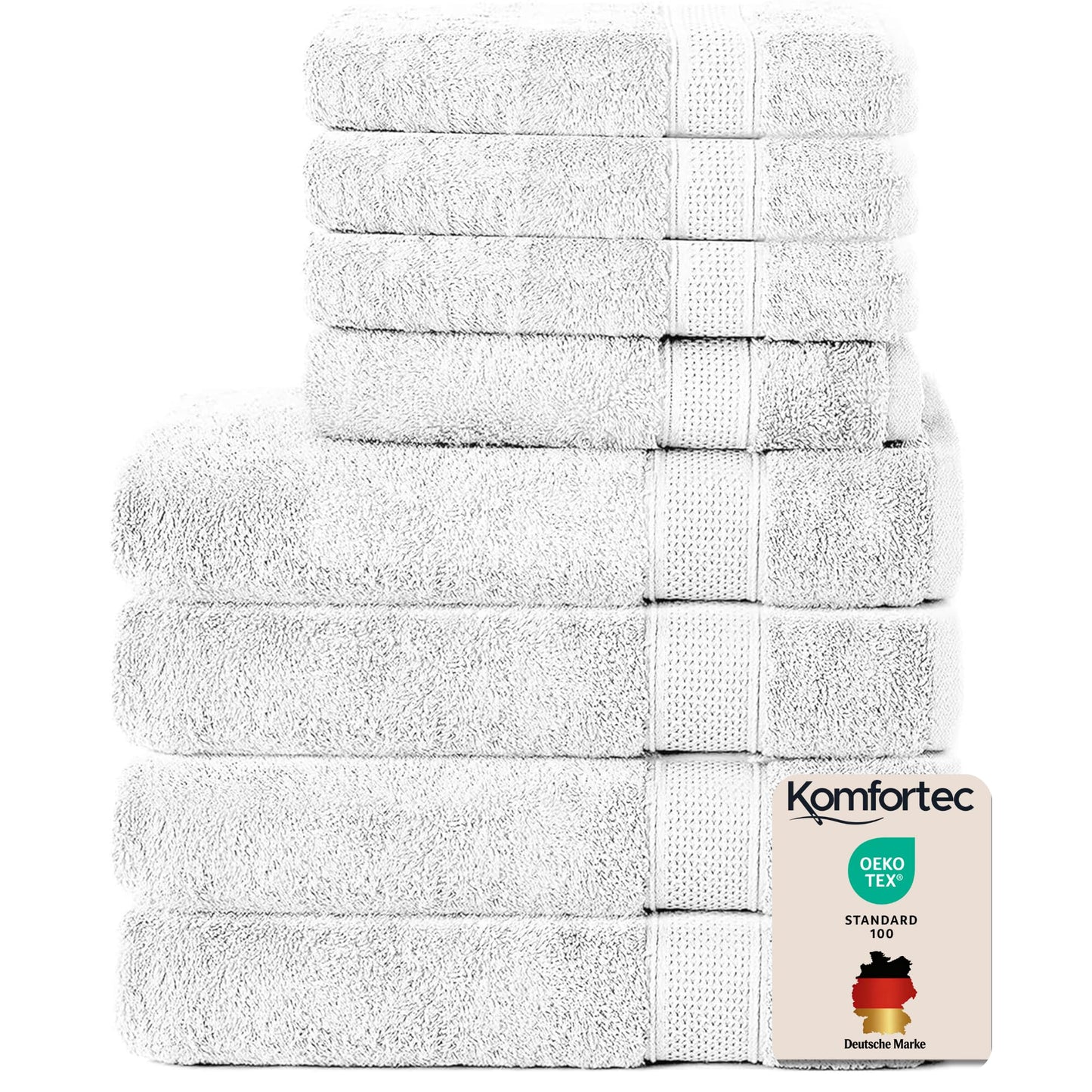 Komfortec set of 8 towels, 4 bath towels 70x140 cm & 4 hand towels 50x100 cm, 100% cotton terry cloth, fluffy and absorbent, white - 4er-50x100-und-4er-70x140-weiß-amz