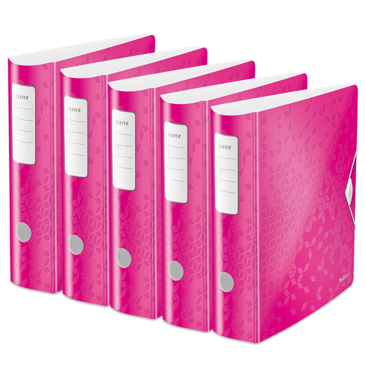 Leitz quality folder 180° Active WOW, pack of 5, A4, wide, rounded spine, 8.2 cm wide, elastic band closure, light polyfoam, plastic folder, WOW series, pink, 11060023 - 938993