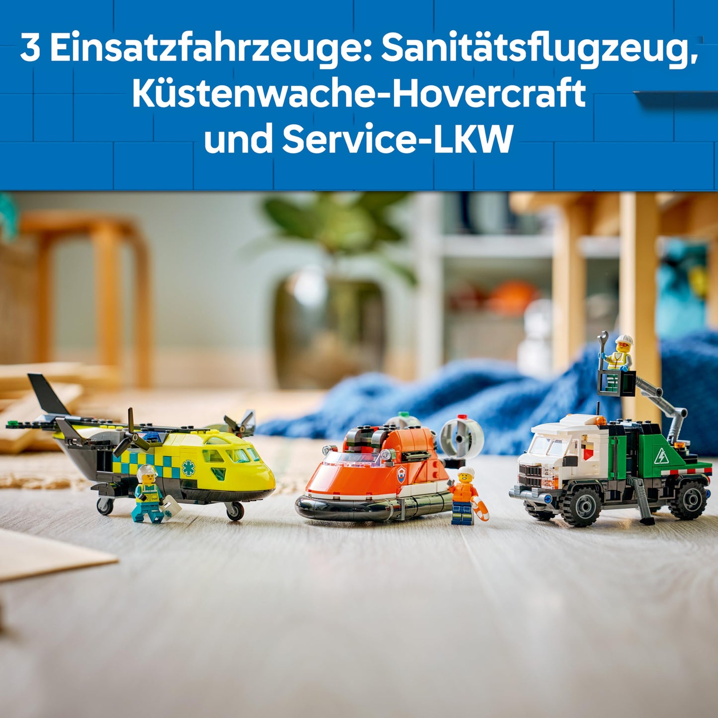 LEGO City combination set with airplane, maintenance vehicle and hovercraft - toy vehicle - mix & match model building with 3 minifigures - birthday gift for boys aged 7 and over - 60505