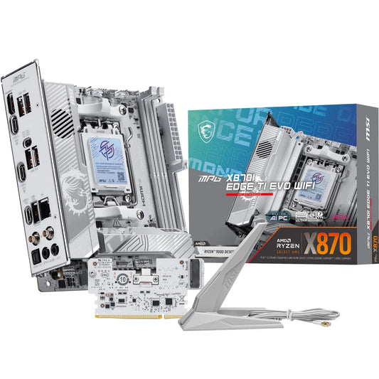 MSI MPG X870I Edge TI EVO WiFi Motherboard, ATX - Supports AMD Ryzen 9000/8000/7000 processors, AM5-110A SPS VRM, DDR5 Memory Boost 8200+MT/s (OC), PCIe 5.0 x16, M.2 Gen5, Wi-Fi 7, 5G LAN - 7E50-001R