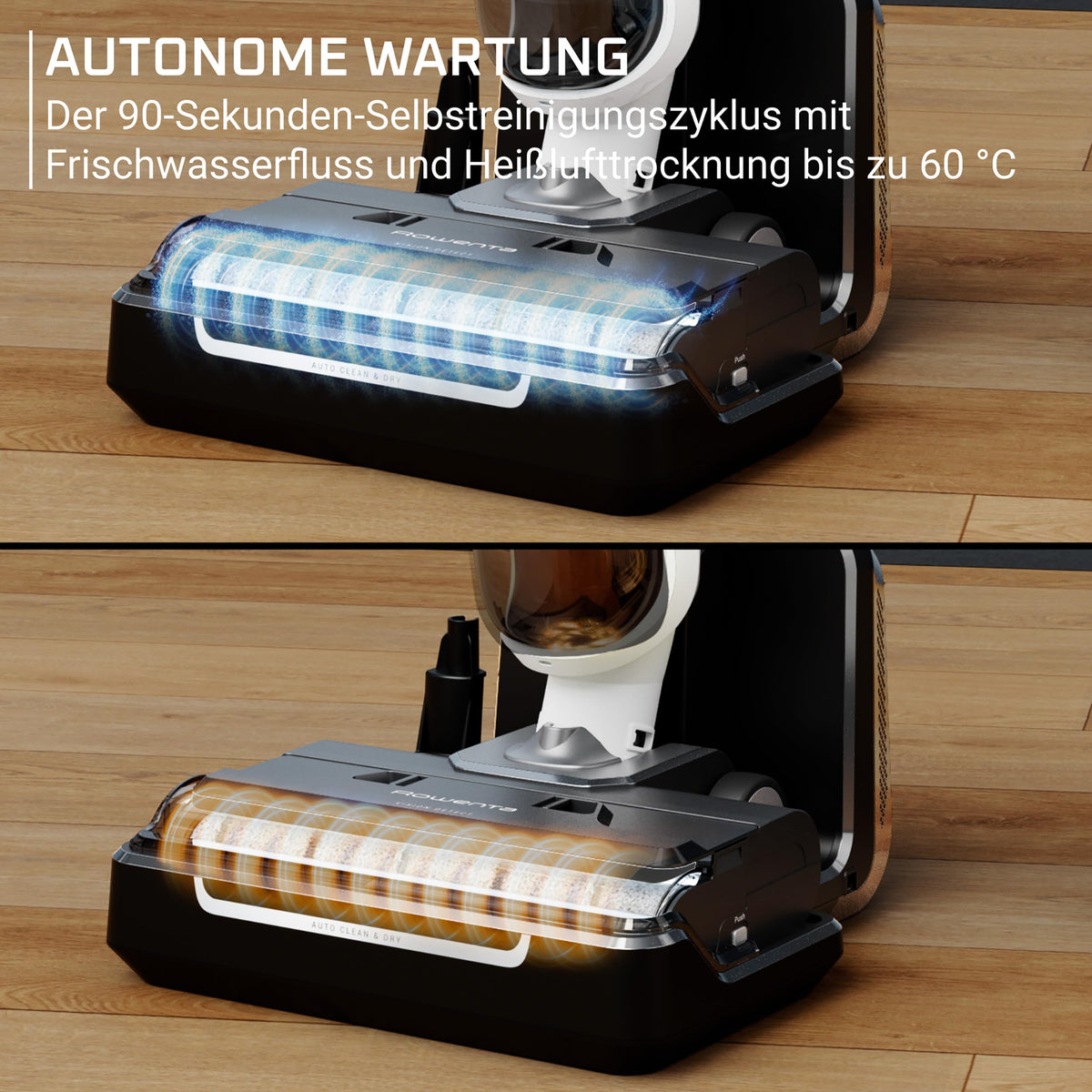 Rowenta X-Clean 5, 2-in-1 wet and dry vacuum cleaner, 3 modes, precise cleaning, automatic detection mode, LED lighting, self-cleaning, hot drying, 50 min runtime, snow white, GZ5557EE