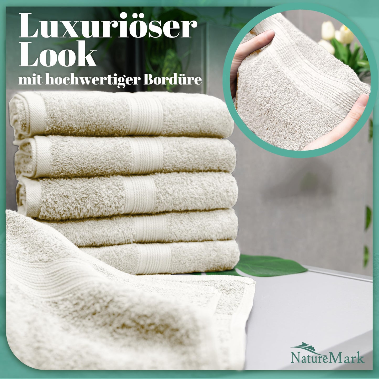 NatureMark 8 towel set - 100% cotton - absorbent and durable towels, size 50×100cm, natural/cream - 8er_natur