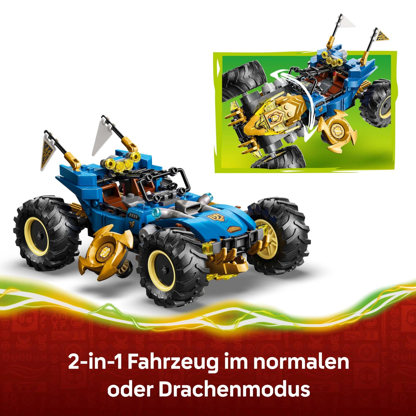 LEGO NINJAGO 2in1 Jay's Transformation Speedster - Ninja Truck with 5 minifigures, including Kai and NYA, as well as shuriken and swords - Creative gift for boys aged 8 and up and fans - 71856